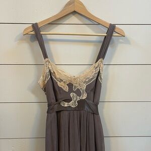 Elegant Lace Trim Maxi Dress - Brown